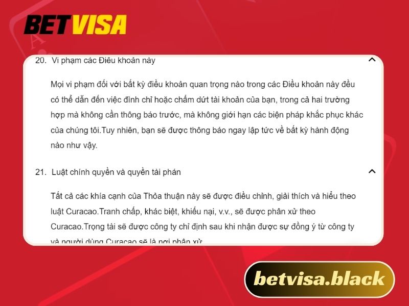 Điều khoản và điều kiện Betvisa